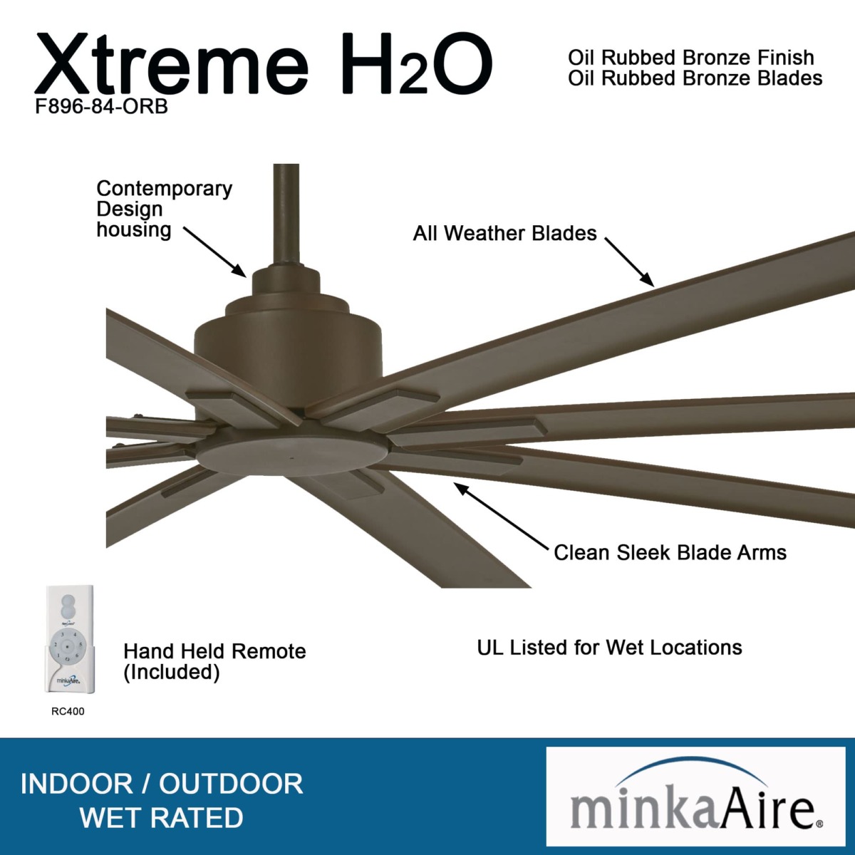 MINKA-AIRE F896-84-ORB Xtreme H2O 84 Inch Outdoor Ceiling Fan with DC Motor in Oil Rubbed Bronze Finish | The Storepaperoomates Retail Market - Fast Affordable Shopping