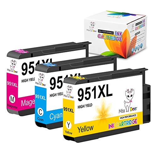 Miss Deer Compatible Ink Cartridge Replacement for HP 951 951XL 950XL 951XL for HP Officejet Pro 8600 8610 8620 8630 8640 8100 8625 8615 251dw 271dw 276dw Printer (1 Cyan, 1 Magenta, 1 Yellow), 3-Pack