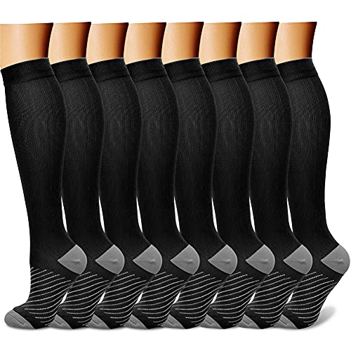 CHARMKING Compression Socks for Women & Men (8 Pairs) 15-20 mmHg Graduated Copper Support Socks are Best for Pregnant, Nurses – Boost Performance, Circulation, Knee High & Wide Calf (L/XL, Multi 39)