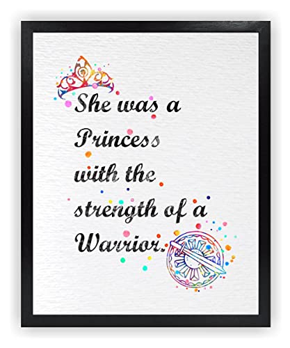 Dignovel Studios 8X10 Unframed Princess with the Strength of A Warrior Inspirational Quotes Saying Wisdom Girl Daughter Watercolor Art Print Poster Wall Art Nursery Kids Office Home Decor DN561