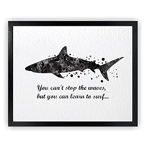Dignovel Studios 8X10 Unframed Shark Sea Life You Can’t Stop the Waves Learn to Surf Inspirational Quotes Words Saying Wisdom Watercolor Art Print Poster Wall Art Nursery Kids Office Home Decor DN564