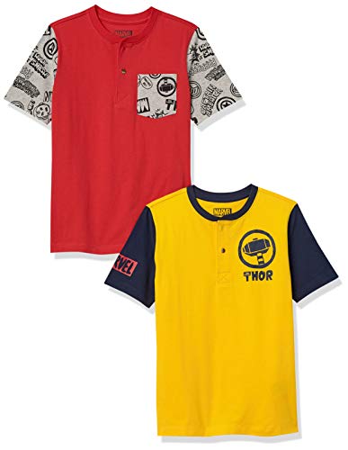 Amazon Essentials Disney Star Wars Toddler Boys’ Short-Sleeve Henley T-Shirts (Previously Spotted Zebra), Pack of 2, Marvel/Doodles, 2T
