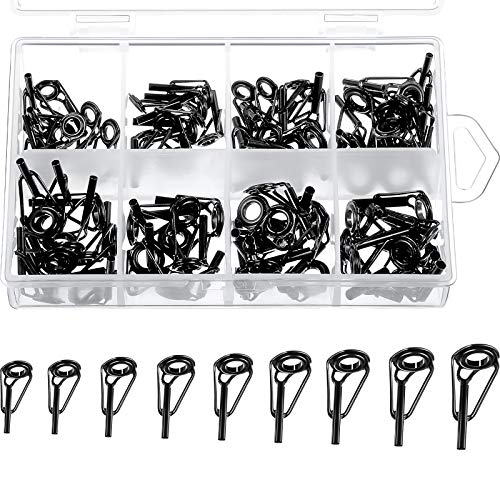 Outus 80 Pieces Fishing Rod Tip Repair Kit Stainless Steel Ceramic Ring Guide Tips Rod Guide Replacement Tip for Sea Fishing (8 Sizes, Black)