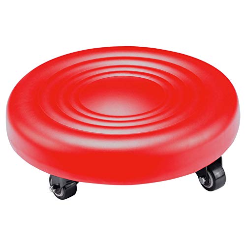 IMMER LIEBEN Roller Seat 360 Degree Rotating Rolling Stool with Universal Swivel Caster Wheels for Home Office or Fitness Sport or Garage Shop Roller Seats Leather Cushion and Metal Red