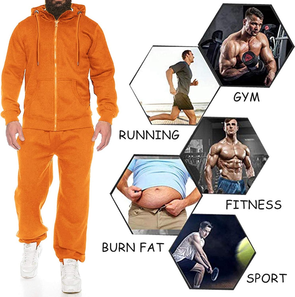 COOFANDY Men’s Casual Sweatsuit Full Zip Jogging Athletic Sports Hoodie Front pocket and Pants Sports Set Orange, Large | The Storepaperoomates Retail Market - Fast Affordable Shopping