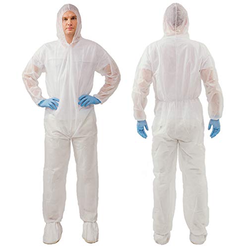 VVicogard Disposable Isolation Coveralls, Front Zipper Elastic Wrists Ankles, Polypropylene PP Protective Coverall Suit Dust-proof with Hood for Manufacturing, Spray Painting, Industrial