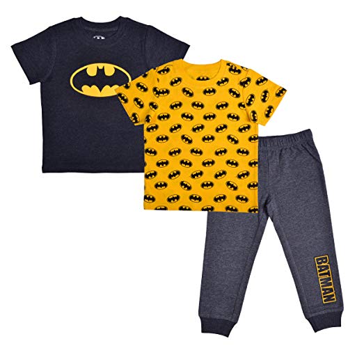 BATMAN Boys’ T-Shirt and Jogger Pants Set for Toddler and Little Kids – Yellow/Black/Grey