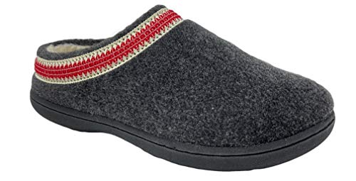 Clarks Womens Wool Felt Clog Slippers Warm Cozy Indoor Outdoor Faux Plush Soft Fur Lined Slipper for Women (Charcoal, 7 M US)
