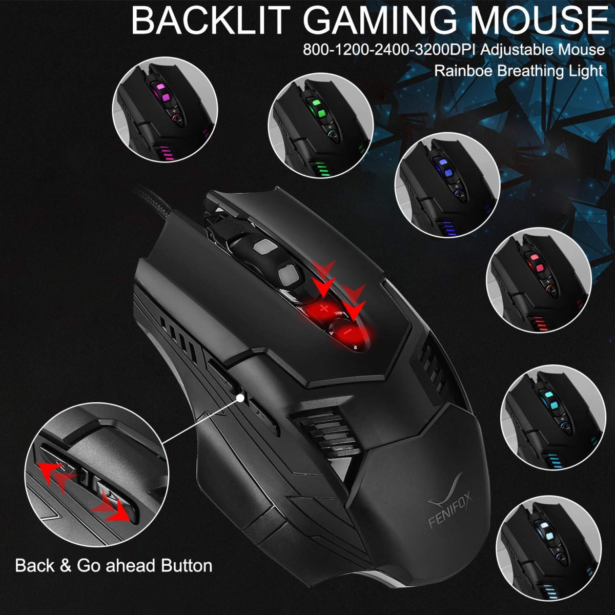 FENIFOX Gaming Keyboard and Mouse, Wired Backlit Rainbow Ergonomic Mechanical Feeling Led Removable Hand Rest Metal Panel,for Windows PC Gamer PS4 Xbox one | The Storepaperoomates Retail Market - Fast Affordable Shopping