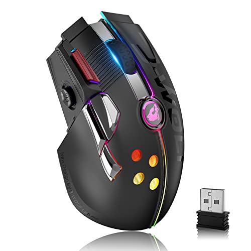 Wireless Gaming Mouse,12000 DPI Computer Mouse with Rechargeable 1000mAh Battery,Type-C,Chroma RGB Backlight,9 Programmable Buttons+Rapidfire,Joystick Design for PC,PS4,PS5,Xbox Gamer(Black)