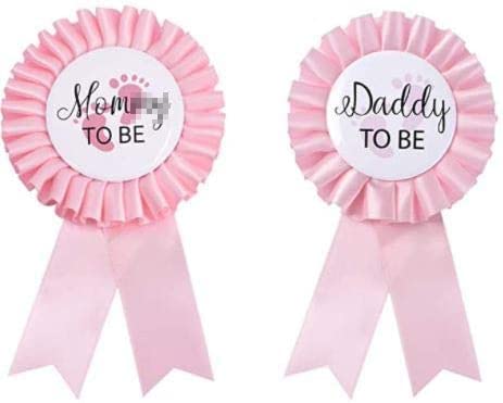Daddy to be & Mom to be Tinplate Badge Pin – Baby Shower Button New Dad Gifts Gender Reveals Party Baby Girl Pink Rosette Button Baby Celebration ( Pink)