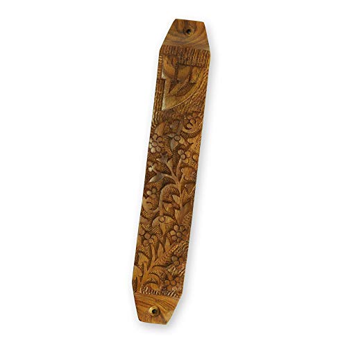 Prabhuji’s Gifts Wooden Mezuzah Case – Mezuzah for Door – Carved Wood Mezuzah Case – Shalom Gifts – Judaica Artwork for Home – Mezuzah Scroll Case – (Garden)