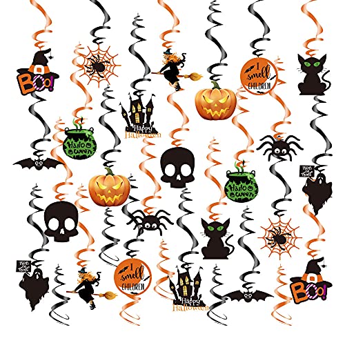 Mocossmy Halloween Hanging Swirl Decorations,30 PCS Spider Pumpkin Ghost Skeleton Hanging Swirl Foil Ceiling Streamers for Halloween Home Office Classroom Party Ornaments Favors Supplies Decoration