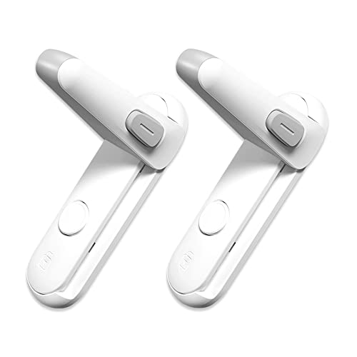 EUDEMON Childproof Door Lever Lock, Baby Safety Door Handle Lock, Easy to Install and Use 3M VHB Adhesive no Tools Need or Drill (White, 2 Pack)