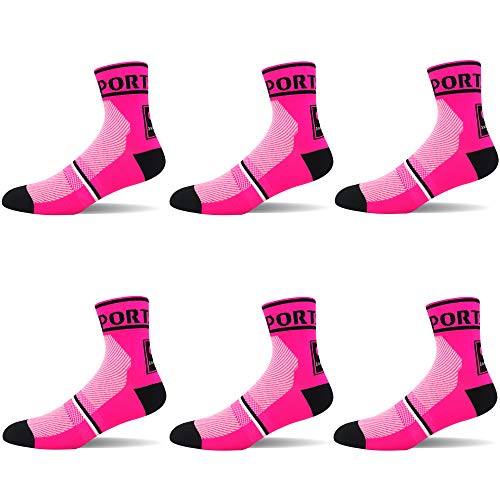 Women and Men’s Cycling Socks Breathable Athletic Running Sports Mountain Bike, Road Bicycle Ankle Socks (6-Pink, L(10-13))