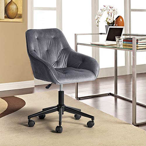 Furniture R Desk Chair Office Task Chair Armchair Mid Back Adjustable 360 Degree Swivel Armrest Soft Velvet Uphosltery Padded Seat with Metal Legs Home Office (Grey)