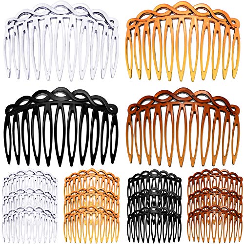 16 Pieces Women Hair Comb Accessories French Hair Side Combs Plastic Twist Decorative Comb Hair Clips Bridal Wedding Veil Teeth Hair Combs for Girls (Black, Transparent, Light Coffee, Dark Coffee)