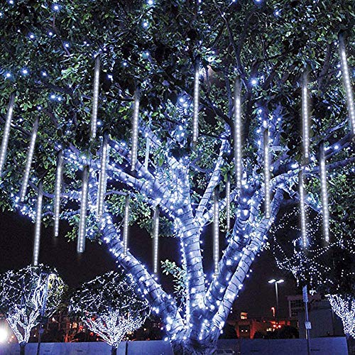 WISEFIN Meteor Shower Rain Lights 30CM 10 Spiral Tubes 192LEDs Cascading Rain Lights for Wedding Christmas Garden Tree Home Décor(White)