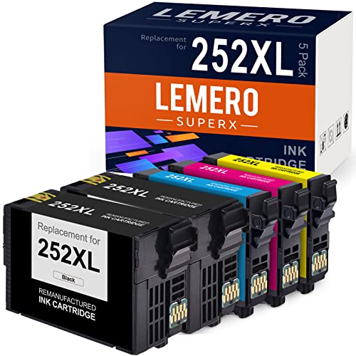 LemeroSuperx Remanufactured Ink Cartridges Replacement for Epson 252 252XL Work for Workforce WF-7720 WF-7710 WF-3620 WF-3640 WF-7210 Printer (Black Cyan Magenta Yellow, 5 Combo Pack) | The Storepaperoomates Retail Market - Fast Affordable Shopping