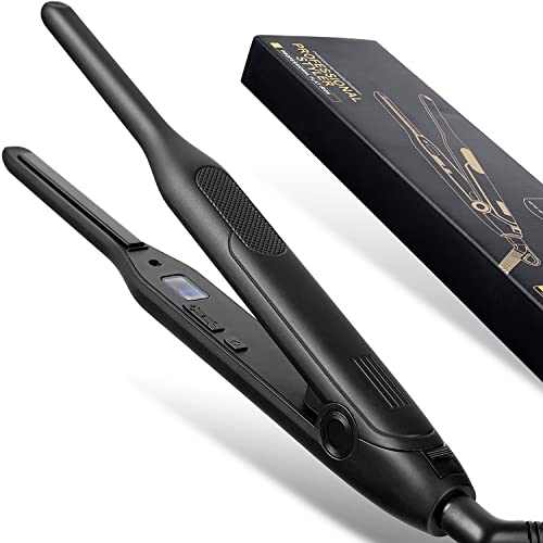 Small Flat Iron for Short Hair, Adjustable Temperature Hair Straightener with 1/3 inch Plate for Beard and Pixie Cut, Instant Heat up,Dual Votage