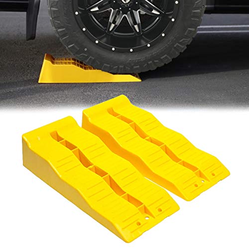 VaygWay RV Leveling Ramps– Automotive Camper Trailer Leveler Wheel Chock – Stabilizing Uneven Ground and Parking – 2 Pk Yellow Auto Blocks for Trailer Car SUV