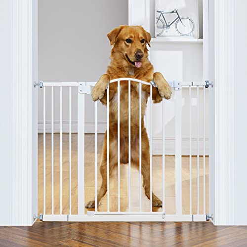 InnoTruth 29-39.6” Baby Gate for Stairs & Doorways, 30″ Tall Pressure Mount Pet Gates, Easy Step Auto Close Both Sides Walk Thru Child Gate, Dual-Lock Safety Design and One-Hand Operation, White