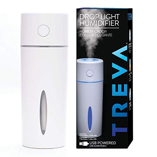 Treva Portable Mini Humidifier 150 ml Capacity, Cool Mist Ultrasonic Humidifier with Colored Light, USB Powered, Whisper Quiet with 2 Misting Modes