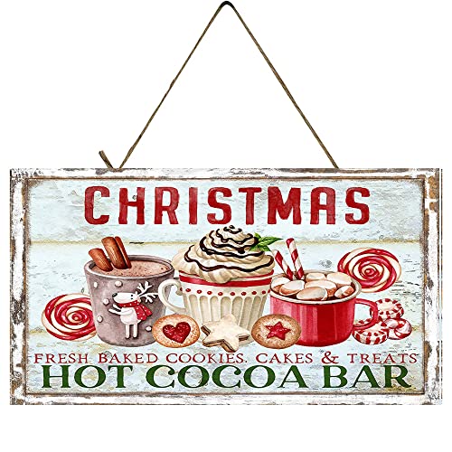 Twisted R Design Farmhouse Christmas Decor Hanging Wood Wall Sign – Wall Hanging House Decor w/Christmas Wall Art Design – Home Decor Art Accessories – Christmas Hot Cocoa Bar Art Decor – 10×5 inches