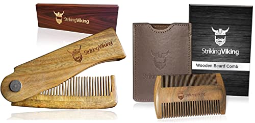 Folding Wooden Comb and Dual-Sided Beard Comb Set by Striking Viking