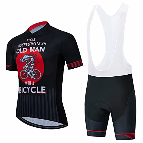 Never Underestimate an Old Man with A Bicycle Cycling Sets Bike Uniform Summer Cycling Jersey Set Road Bicycle Jerseys MTB Breathable Cycling Clothing (Sets,3XL)