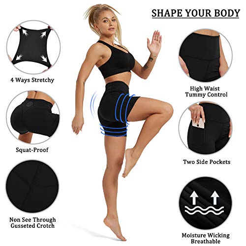 Rataves 6 Inch Athletic Biker Shorts Yoga Shorts Women’s Pockets High Waisted Workout Shorts Soft Running Dance Sports Fitness Gym Short Pants M Black | The Storepaperoomates Retail Market - Fast Affordable Shopping