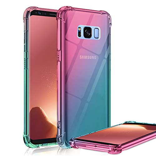Galaxy S8 Plus Case Clear Cute Gradient Shockproof Bumper Protective Cell Phone Case for Samsung Galaxy S8 Plus Soft TPU Back Covers for Women Girls Flexible Slim Fit Rubber Silicone (Pink/Green)