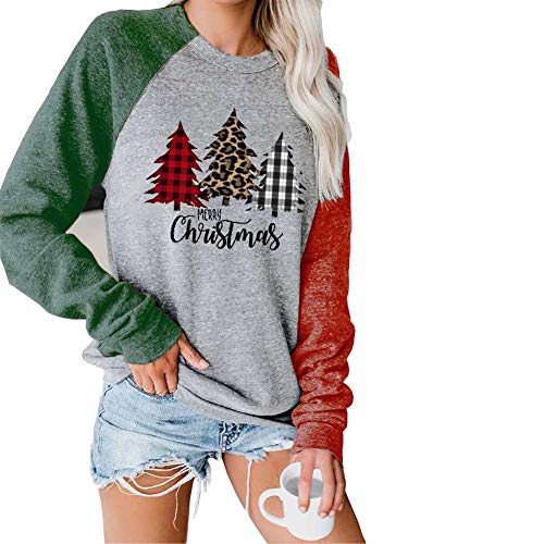 Noustyle Women’s This is My Christmas Movies Watching Shirt Print Top Xmas Sweatshirt for Women (Grey-3 Tree, M)