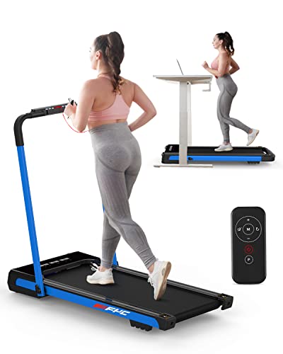 FYC Under Desk Treadmill – 2 in 1 Folding Treadmill for Home, Electric Workout Foldable Portable Compact Running Machine Remote Control 12 Programs for Exercise, Installation Free (Blue)