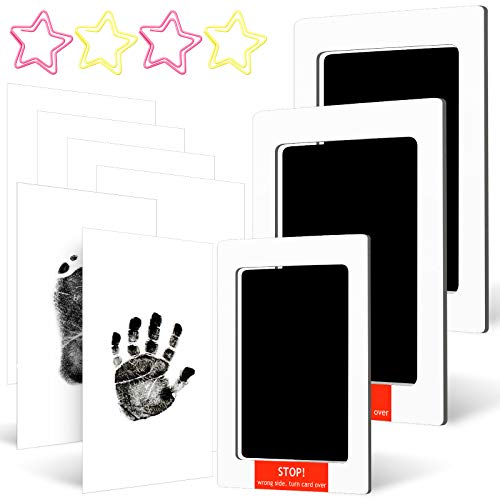 13 Piece Large and Medium Baby Inkless Handprint Footprint Kit Include 3 Clean Touch Ink Pad 6 Imprint Card and 4 Star Shaped Paper Clip Paw Stamp Print Keepsake Kit for Infant Newborn Birth Registry