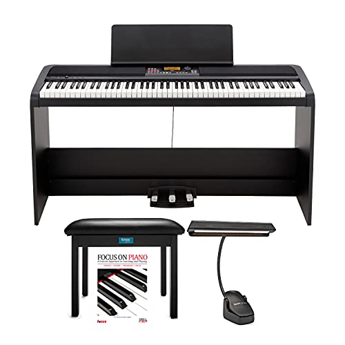 KORG XE20SP 88 Weighted Keys Digital Piano with Stand and 3 Pedals Bundle with Knox Gear Bench, Piano Light, & Piano Book/CD (4 Items)