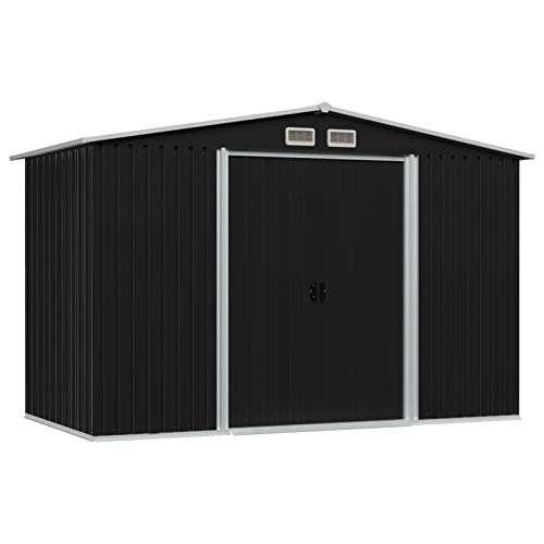 Festnight Garden Storage Shed with 4 Vents Metal Steel Double Sliding Doors Outdoor Tood Shed Patio Lawn Care Equipment Pool Supplies Organizer Anthracite 101.2 x 80.7 x 70.1 Inches (W x D x H)