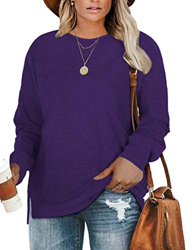 DOLNINE Plus Size Sweatshirts for Women 4X Casual Fall Long Sleeve Tops Purple-28W
