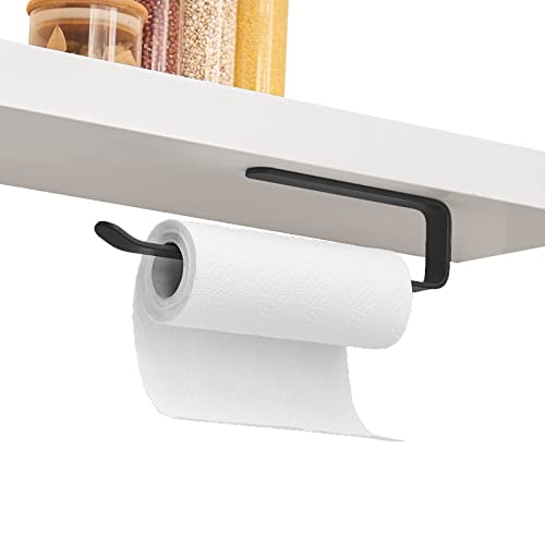 Joom Self-Adhesive Paper Towel Holder Under Cabinet Towel Holder/Hand Towel Bar-Self-Adhesive Hanging on The Wall,Toilet Tissue Roll Paper Holder, No Drilling, 13 inches Black (13 Inch)