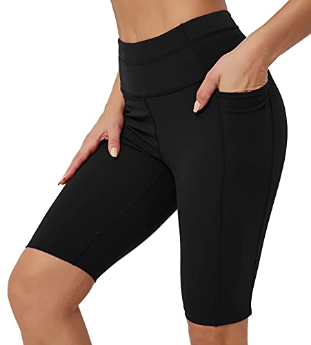 Rataves Womens Yoga Shorts High Waisted with 2 Side Pockets Tummy Control Athletic Cycling Hiking Sports Shorts 10″ Hiking Running Pants XXL Black