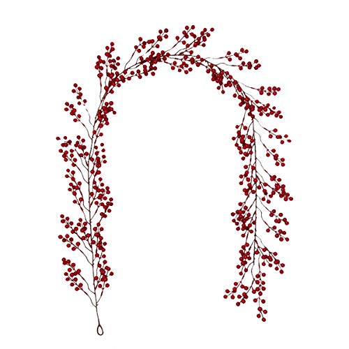 TOPZEA 6 Feets Christmas Red Berry Garland, Artificial Flexible Burgundy Red Pip Berry Garland for Fireplace, Home, Indoor and Outdoor, Christmas Holiday Décor