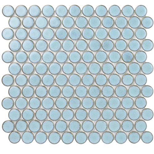 Joy Light Blue Penny Polished Ceramic Mosaic Wall Tile Sample