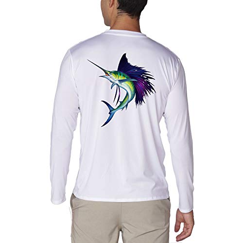 Men’s UPF50+ Long Sleeve UV Sun Protection Shirts Quick Dry Outdoor Shirt for Fishing (Marlin, Large)