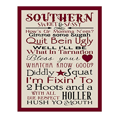 “Southern-Sweet & Sassy” Country Rustic Wall Art-11 x 14″ Decorative Farmhouse Print -Ready to Frame. Chic Decoration for Home-Office-Studio Decor. Perfect Welcome Sign! Great Gift for Southerners!
