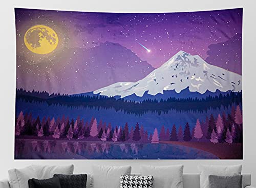 Import Nomad- Mountain/Full Moon Nightscape Wall Tapestry, Indie Room Decor, Tapestry For Bedroom, Dorm Decor – 80 x 60in Large Tapestry