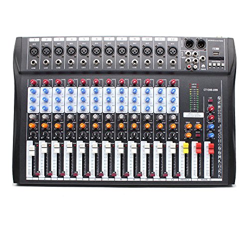 Eapmic 12 Channel Sound Board Mixer Studio Mixing Console, 48V Live Studio Audio Mixer Sound Board Mixing Console System USB Sound Mixer CT120S-USB