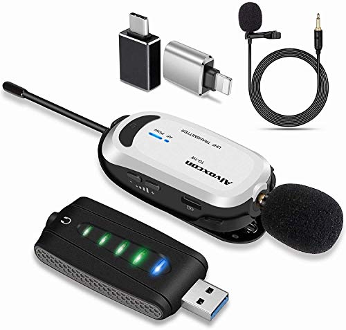 Alvoxcon Wireless lavalier Microphone Compatible for iPhone & Computer USB Lapel Mic System for Android, PC, Laptop, Speaker, Podcast, Vlog, YouTube, Conference, Vocal Recording with Phone Adapter