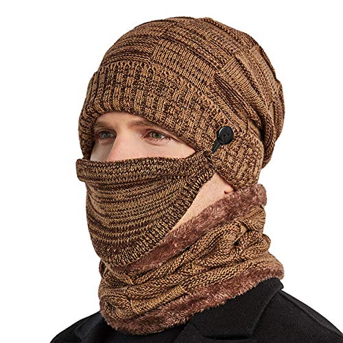 3-Pieces Winter Beanie Hats, Scarf and Face Mask Set for Men and Women, Warm Knit Cap Set