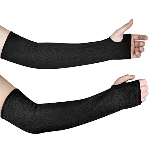 DEYAN Cut Resistant Sleeves, Level 5 Arm Protection Sleeves with Thumb Hole, 18 inch Extra Long Arm Protectors, Slash Resistant Safety Arm Guard for Garden Farm Yard Working, 1 Pair (Black)