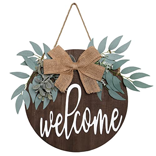 KHOYIME Welcome Sign for Front Porch – Rustic Wooden Door Hanger Farmhouse Front Door Decorations for Home Restaurant(Brown)